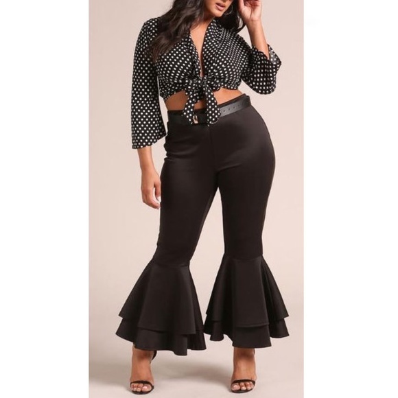 ruffle bell bottom pants